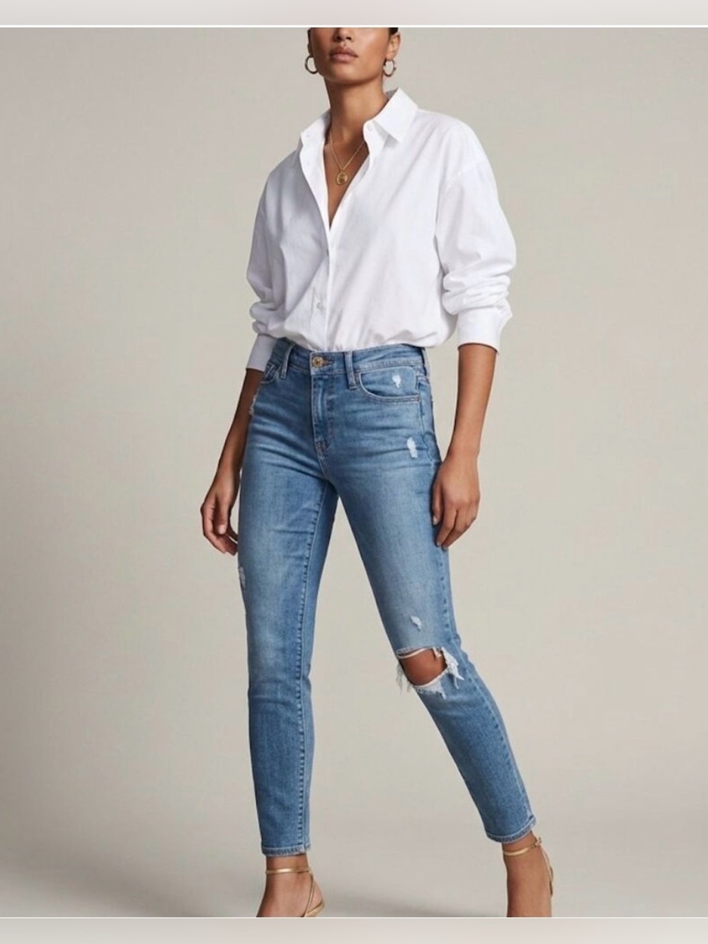 Frame Le Skinny de Jeanne Distressed Light Blue ankle Jeans Sz 28